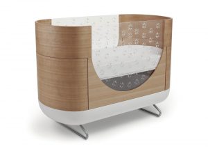 Oval brown wooden small baby crib