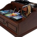 brown organized nightstand charging station