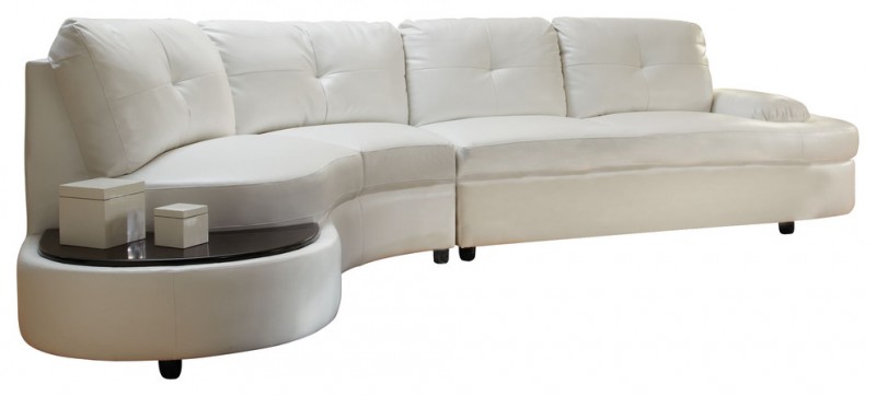 White Curved Sofa with Built In Table at the End