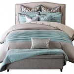 Contemporary Teal And Gray Bedding With Two Coordinating Standard Shams And Euro Shams And Three Embellished Decorative Pillows