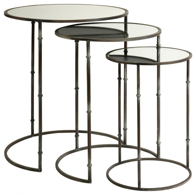 mirrored nesting tables with unique round legs