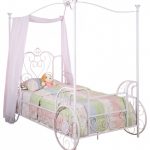 Pink White Carriage Framed Bed With Curtain