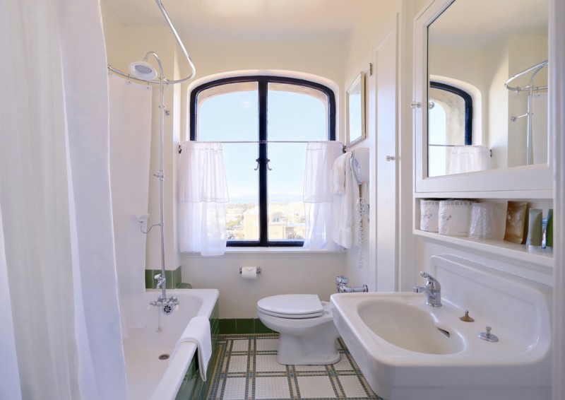 semi transparent tier curtains white shower curtains free standing vanity with undermount sink  white bathtub mirror with back storage