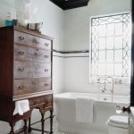Victorian Bathroom Design With White Bathtub Antique Wood Storage Traditional Floors White Walls