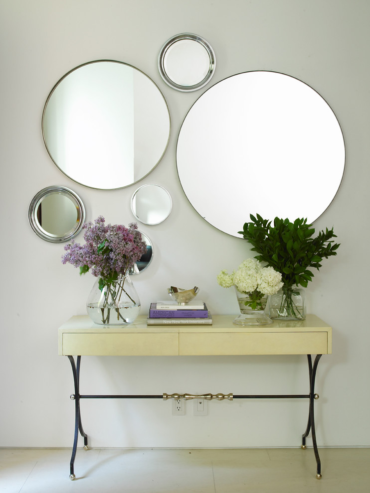 contemporary hall mirrored entryway design different shape of mirrors romantic table flower pots mini storage