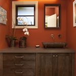 bathroom color trends wooden cabinets single sink mirror faucet drawers rustic design