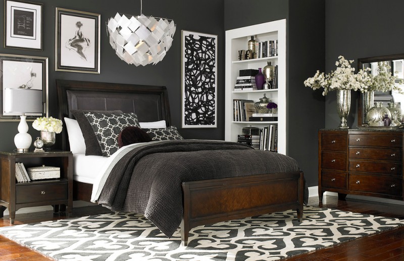 modern king size bedroom sets cosmopolitan landscape mirror dresser leather sleigh bed nightstand zuna rug