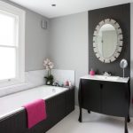 Bathroom Color Combinations Black And Grey Bathroom Small Black Bathroom Vanity Nice Oval Mirror Towel Ring Bathtub With Black Tile Large Privacy Window