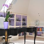 office decor ideas for work flowers shelves books dark table chair contemporary home office