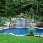 Waterfalls For Pools Upper Hot Tub Sheer Waterfall Cliffs Natural Waterfall Decorative Plants Grass Landscape Blue Wooden Chairs