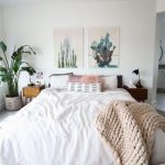 Bedroom With White Floor, White Rug, White Bed And Pillows, Plants, Small Side Table, Plants Pictures