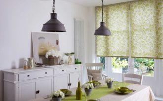 blinds for door window patterned blinds black industrial pendant white doors white cabinet dining table chairs green table runner