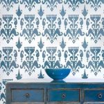 Ikat Pattern On The Wllpaper With Blue Cabinet