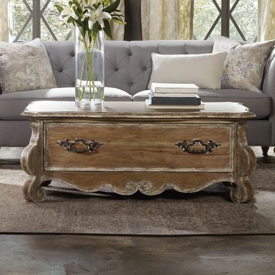 repurposed wooden coffee table with antique lines