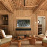 Living Room, Bamboo Wall Ceiling, Wooden Floor, Bamboo Chairs, Wooden Table, Ottoman, Wooden Ceiling