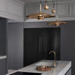 Kitchen, Grey Island, Dark Grey Kitchen, Golden Pendants