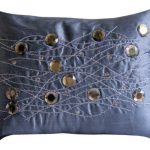 Blue Art Silk Textured Throw Pillow With Diamond Map