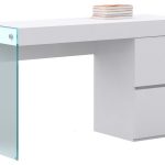 Modern White Office Desk 2  Drawer Desk Glass Slide