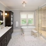 classic bathroom with beautiful white marble hex flooring