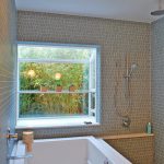 jacuzzi tub shower combo window interesting walls decorative plants shelves faucet watter dipper contemporary bathroom