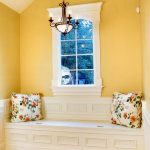 Window Seats With Storage Bright Yellow Wall Bright Wooden Floor Flowery Pillow White Storage