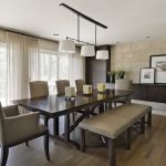 dining room table with bench and chairs cool lamps curtains plants contemporary dining room