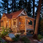small rustic house plans trees pillars window lighting cool wooden railing stone parts exterior