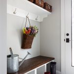 Small Mudroom Ideas Large Watering Can Handled Wicker Basket Hanging Basket Flowers Backet Oak Built In Bench