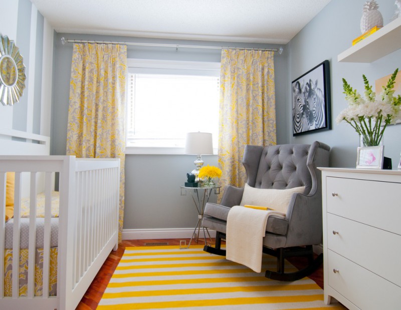 yellow and grey decoration yellow and grey curtains porcelain wall plate and bedding stripe rug drawers window tufted armchair