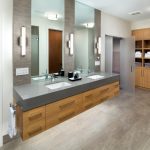Bathroom Vanity Refacing Drawers Floating Vanity With Under Lighting Quartz Top Sinks Mirrors Wall Sconces Towel Ring