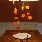 Brown Wooden Table With Accessories, Maple Leaves, Plates