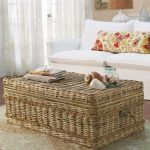 Rattan Box With Sotrage Inside, Rug, Wooden Floor, White Sofa, White Curtain