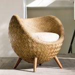 Rattan Chair In Half Egg Shape, Wooden Legs