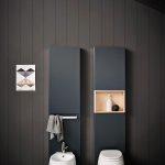 White Roun Toilet With Grey Cabinet, White Floating Sink With Grey Cabinet